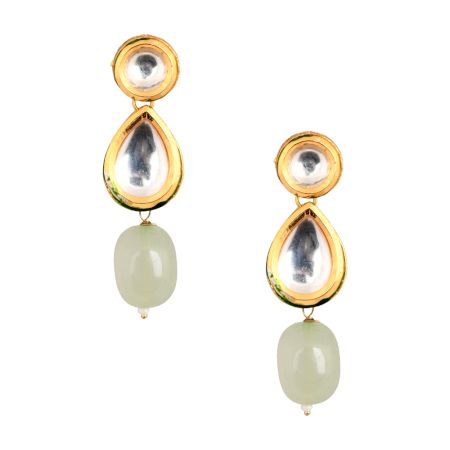 Round & Teardrop Mirror Earrings with Green Bead Drop Pair
